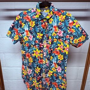 Huntington Beach Club Mens Floral Hawaiian Summer Shirt Size Small 100% Cotton